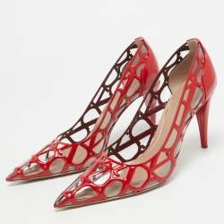 Pre Owned Valentino Red/Transparent Patent and PVC Pointed Toe Pumps Size  37.5