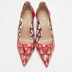 Pre Owned Valentino Red/Transparent Patent and PVC Pointed Toe Pumps Size  37.5