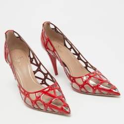 Pre Owned Valentino Red/Transparent Patent and PVC Pointed Toe Pumps Size  37.5