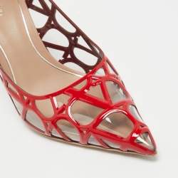 Pre Owned Valentino Red/Transparent Patent and PVC Pointed Toe Pumps Size  37.5