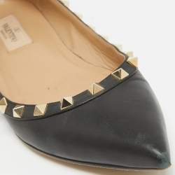 Pre Owned Valentino Black Leather Rockstud Ballet Flats Size 38