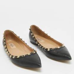 Pre Owned Valentino Black Leather Rockstud Ballet Flats Size 38