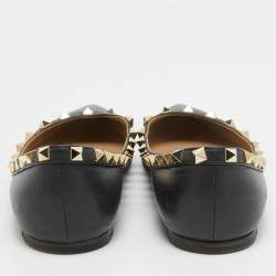 Pre Owned Valentino Black Leather Rockstud Ballet Flats Size 38