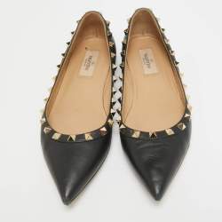 Pre Owned Valentino Black Leather Rockstud Ballet Flats Size 38