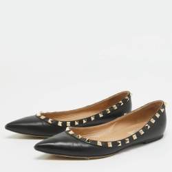 Pre Owned Valentino Black Leather Rockstud Ballet Flats Size 38