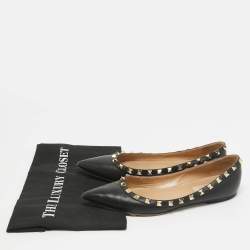 Pre Owned Valentino Black Leather Rockstud Ballet Flats Size 38