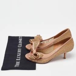 Valentino Beige Satin and Lace Bow Peep Toe Pumps Size 36