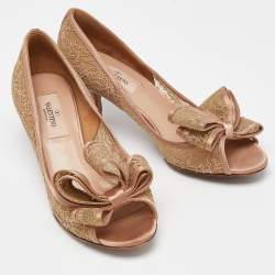 Valentino Beige Satin and Lace Bow Peep Toe Pumps Size 36