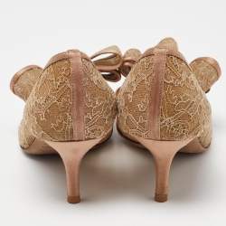 Valentino Beige Satin and Lace Bow Peep Toe Pumps Size 36