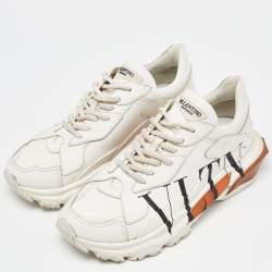 Pre Owned Valentino Cream Leather VLTN Bounce Low Top Sneakers Size 38