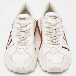 Pre Owned Valentino Cream Leather VLTN Bounce Low Top Sneakers Size 38