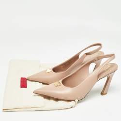 Pre Owned Valentino Beige Leather  One Stud Slingback Pumps Size 38