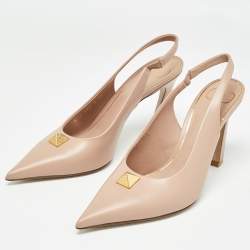 Pre Owned Valentino Beige Leather  One Stud Slingback Pumps Size 38