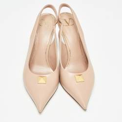 Pre Owned Valentino Beige Leather  One Stud Slingback Pumps Size 38