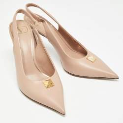 Pre Owned Valentino Beige Leather  One Stud Slingback Pumps Size 38