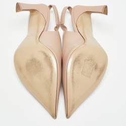 Pre Owned Valentino Beige Leather  One Stud Slingback Pumps Size 38