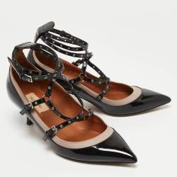 Pre Owned Valentino Black/Dusty Pink Patent and Leather Love Latch Pumps Size 37