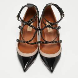 Pre Owned Valentino Black/Dusty Pink Patent and Leather Love Latch Pumps Size 37