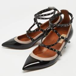 Pre Owned Valentino Black/Dusty Pink Patent and Leather Love Latch Pumps Size 37