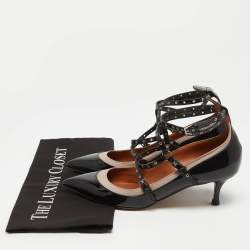 Pre Owned Valentino Black/Dusty Pink Patent and Leather Love Latch Pumps Size 37