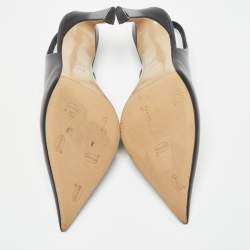 Pre Owned Valentino Black Leather One Stud Slingback Pumps Size 38.5