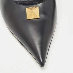 Pre Owned Valentino Black Leather One Stud Slingback Pumps Size 38.5
