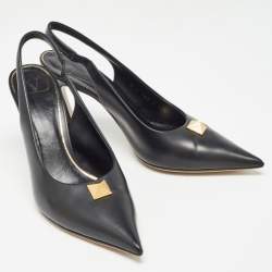 Pre Owned Valentino Black Leather One Stud Slingback Pumps Size 38.5
