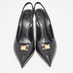 Pre Owned Valentino Black Leather One Stud Slingback Pumps Size 38.5