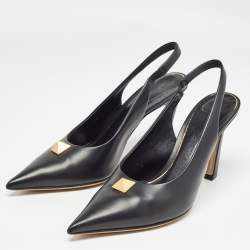 Pre Owned Valentino Black Leather One Stud Slingback Pumps Size 38.5