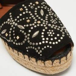 Valentino Black Embellished Suede and Leather Ankle Wrap Espadrille Sandals Size 39