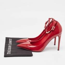 Pre Owned Valentino Burgundy Patent Leather Ankle Strap Pumps Size 39.5