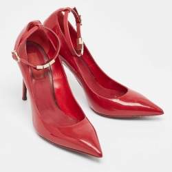 Pre Owned Valentino Burgundy Patent Leather Ankle Strap Pumps Size 39.5