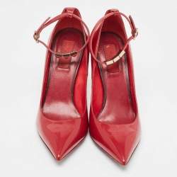 Pre Owned Valentino Burgundy Patent Leather Ankle Strap Pumps Size 39.5