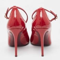 Pre Owned Valentino Burgundy Patent Leather Ankle Strap Pumps Size 39.5