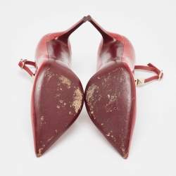 Pre Owned Valentino Burgundy Patent Leather Ankle Strap Pumps Size 39.5