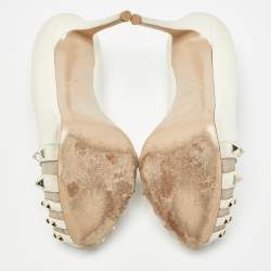 Pre Owned Valentino White Leather and Mesh Rockstud Peep Toe Platform Pumps Size 37