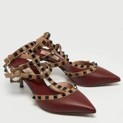 Pre Owned Valentino Multicolor Leather Rockstud Caged Pumps Size 36
