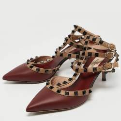 Pre Owned Valentino Multicolor Leather Rockstud Caged Pumps Size 36