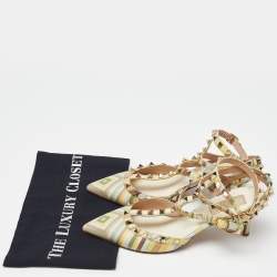 Pre Owned Valentino Multicolor Leather Rockstud Ankle-Strap Pumps Size 39