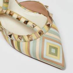 Pre Owned Valentino Multicolor Leather Rockstud Ankle-Strap Pumps Size 39