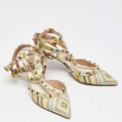 Pre Owned Valentino Multicolor Leather Rockstud Ankle-Strap Pumps Size 39