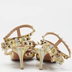 Pre Owned Valentino Multicolor Leather Rockstud Ankle-Strap Pumps Size 39