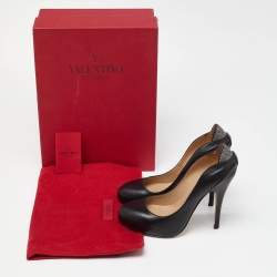 Pre Owned Valentino Black Leather Round Toe Pumps Size 36