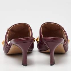 Pre Owned Valentino Red Leather Roman Stud Slide Sandals Size 37