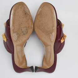 Pre Owned Valentino Red Leather Roman Stud Slide Sandals Size 37