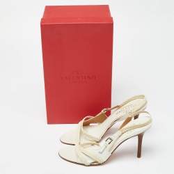 Valentino White Woven Leather Slingback Sandals Size 39.5