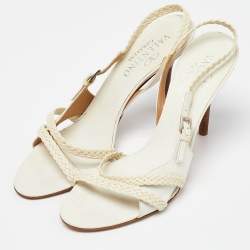 Valentino White Woven Leather Slingback Sandals Size 39.5