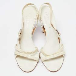 Valentino White Woven Leather Slingback Sandals Size 39.5