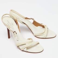 Valentino White Woven Leather Slingback Sandals Size 39.5