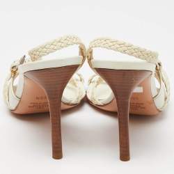 Valentino White Woven Leather Slingback Sandals Size 39.5